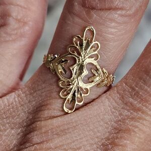 14K Solid Gold Spanish Lace Leaf Filigree Ring Sz 5.75-6 VTG Estate